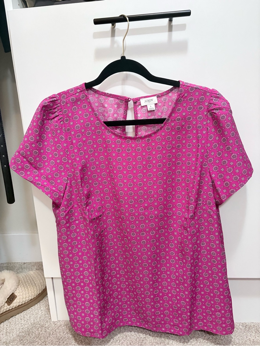 J. Crew Pink Floral-Print Short Sleeve Blouse